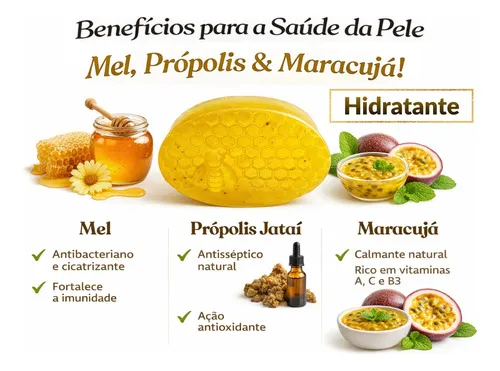Kit 3 Sabonete Artesanal Mel + Própolis Jataí + Maracujá 85g — 3