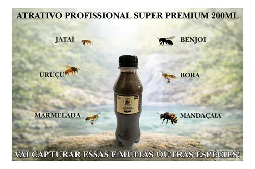 Atrativo Misto Premium Jataí, Iraí, Mandaçaia 200ml + Cera — 2