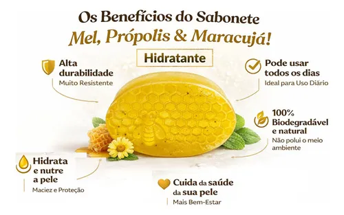 Kit 3 Sabonete Artesanal Mel + Própolis Jataí + Maracujá 85g — 5