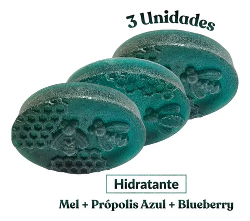 Kit 3 Sabonete Artesanal Mel + Própolis Azul + Blueberry 85g